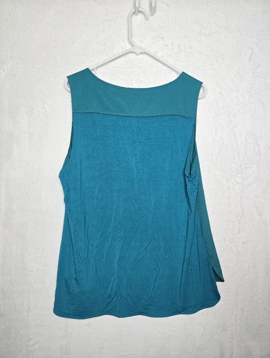 Calvin Klein Teal Sleeveless Blouse XL Gold Zip High Low Top - Picture 6 of 8